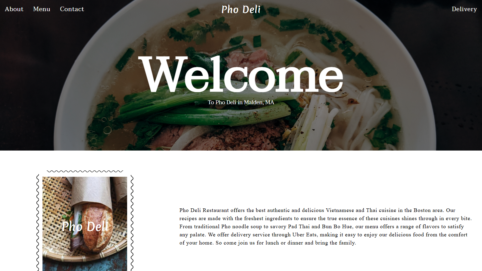 Pho Deli Restaurant Website first-view screenshot